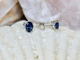 2ct Oval Cut Simulated Blue Sapphire Solitaire Stud Earring 14k WhiteGold Plated