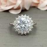 1.6ct Engagement Ring Round Cut Diamond Halo Floral Design 14k White Gold Finish