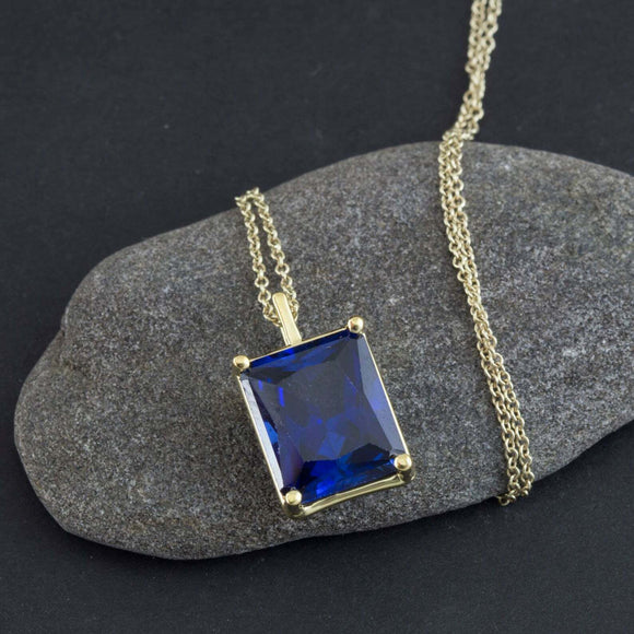 2.8ct Radiant Cut Sapphire Classic Solitaire Pendant Chain 14k Yellow Gold Over