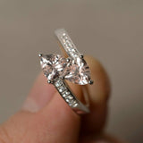 2ct Trillion Peach Morganite Double Stone Engagement Ring 14k White Gold Finish