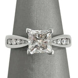 1Ct Princess Cut Diamond Solitaire Ring 14K White Gold Finish with Round Accents