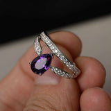 1.5ct Pear Cut Purple Amethyst Crown Design Engagement Ring 18k WhiteGold Finish