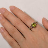 1ct Oval Cut Green Peridot Open Heart Shank Solitaire Ring 14k White Gold Finish