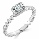 0.5Ct Emerald Cut Diamond Beaded Ball Shank Solitaire Ring 14K White Gold Finish