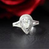 3ct Pear Cut Diamond Engagement Ring 14k White Gold Over Double Halo Split Shank