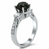 2Ct Round Cut Black Diamond Milgrain Accent Engagement Ring 14K White Gold Over