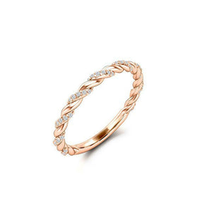 Dainty Twisted Rope Wedding Band 0.15ct Round Cut Diamond 14k Rose Gold Finish