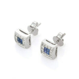 2ct Stud Earrings Princess Cut Blue Sapphire Square Cluster 14k WhiteGold Finish