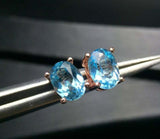 2.3ct Stud Earrings Oval Cut Blue Topaz Solitaire Design 14k Rose Gold Finish