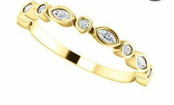 1ct Wedding Band Marquise Round Cut Diamond Half Eternity 14k Yellow Gold Finish