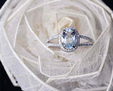 1.5ct Oval Blue Aquamarine Engagement Ring Split Shank Halo 14k White Gold Over