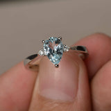 0.75ct Pear Cut Blue Aquamarine Trilogy Engagement Ring 14k White Gold Finish