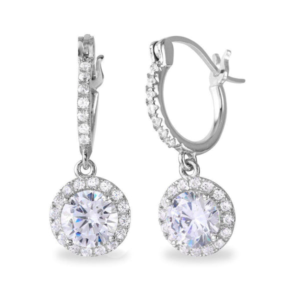 Halo Hinged Back Drop Earrings 2ct Round Cut VVS1D Diamond 14k White Gold Finish