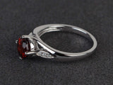 1ct Round Cut Red Garnet Engagement Ring 14k White Gold Finish Accents Solitaire