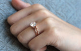 Halo Art Deco Bridal Set Engagement Ring 2ct Round Cut Diamond 14k RoseGold Over