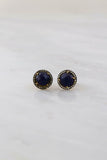 1ct Stud Earrings Round Cut Blue Sapphire Diamond Halo 14k Yellow Gold Finish