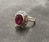 2ct Engagement Ring Oval Cut Pink Ruby Vintage Inspired Halo 14k White Gold Over