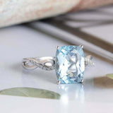 1.5ct Cushion Cut Blue Aquamarine Engagement Ring Infinity 14k White Gold Finish