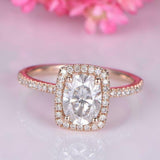 2.3ct Oval Cut Diamond Engagement Ring Halo 14k Rose Gold Over with Round Accent