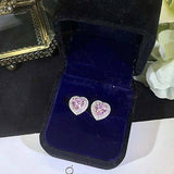 1ct Heart Cut Pink Sapphire Double Halo Stud Women Earrings 14k WhiteGold Finish