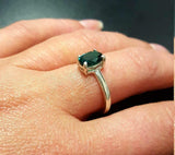 1.2ct Engagement Ring Oval Cut Green Emerald Solitaire 14k White Gold Finish