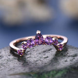 2Ct Pear Cut Purple Amethyst Princess Crown Engagement Ring 14K Rose Gold Finish