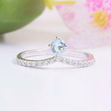 1.2ct Round Cut Blue Aquamarine Engagement Ring Curved Shape 14k White Gold Over