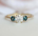 1.2ct Round Cut Diamond Engagement Ring 14k YellowGold Over Round Accent Trilogy