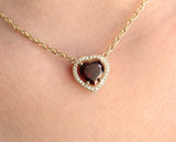 1.2ct Heart Cut Red Garnet Diamond Halo Pendant 14k Yellow Gold Finish NO CHAIN