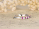 1.2ct Round Cut Pink Sapphire Wedding Band Half Eternity 14k White Gold Finish