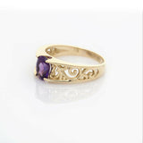 1.2ct Oval Purple Amethyst Vintage Filigree Engagement Ring 14k Yellow Gold Over