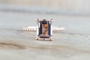 1.5ct Emerald Cut Peach Morganite Engagement Ring 14k Rose Gold Finish Solitaire