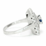 3.7ct Round Blue Sapphire Art Deco Edwardian Cocktail Ring 14k White Gold Finish