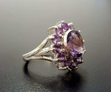 2.6ct Engagement Ring Oval Cut Purple Amethyst Floral Cluster 14k WhiteGold Over