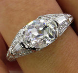 1Ct Oval Cut Diamond Vintage Art Deco Ring 14K White Gold Finish Baguette Accent