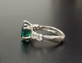 1.3ct Round Cut Green Emerald Solitaire with Accent Ring 14k White Gold Finish