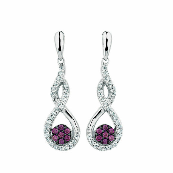 0.5ct Round Cut Purple Amethyst Infinity Drop Earrings 14k White Gold Finish