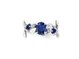 1.5ct Round Cut Blue Sapphire Engagement Ring Leaf Solitaire 14k White Gold Over