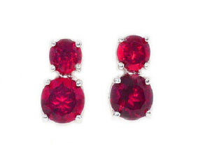 1.5ct Drop Earrings Round Cut Pink Ruby Two Stone Women 14k White Gold Finish