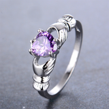 1ct Heart Cut Purple Amethyst Engagement Ring 14k WhiteGold Over Claddagh Design