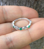 1ct Round Green Emerald Half Eternity Vintage Wedding Band 14k White Gold Over