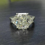 2.5Ct Radiant Cut Diamond Three Stone Ring 14K White Gold Over Trapezoid Accents