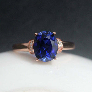 2ct Oval Cut Blue Sapphire Engagement Ring Diamond Accents 14k Rose Gold Finish