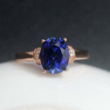 2ct Oval Cut Blue Sapphire Engagement Ring Diamond Accents 14k Rose Gold Finish