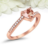 1ct Heart Peach Morganite Engagement Ring Round Diamond Accent 14k RoseGold Over