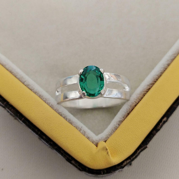 2ct Engagement Ring Oval Cut Green Emerald Split Shank 14k White Gold Finish