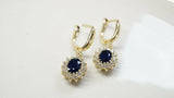 1ct Oval Blue Sapphire Halo Cluster Vintage Drop Earrings 14k Yellow Gold Finish