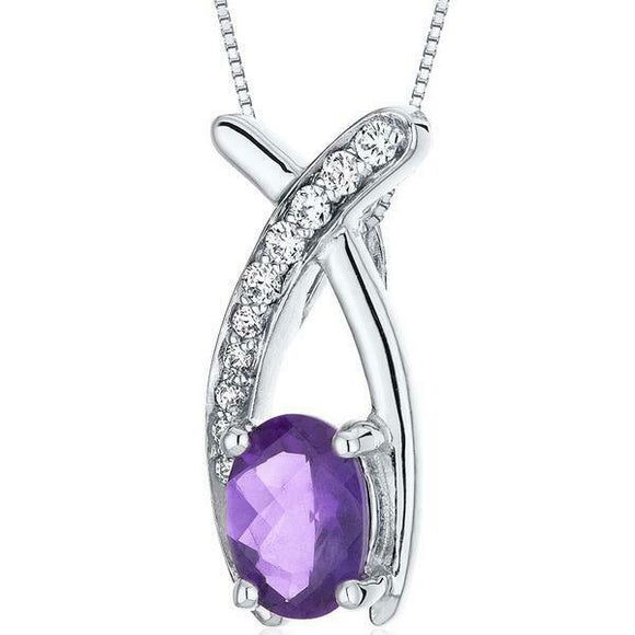 1.25Ct Oval Cut Purple Amethyst Stylish Pendant 14K White Gold Finish NO CHAIN