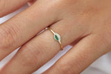 0.7ct Marquise Cut Green Emerald Crown Minimalist Ring 14k Yellow Gold Finish