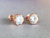 Art Deco Stud Earrings 0.5ct Round Brilliant Cut Diamond 14k Rose Gold Finish